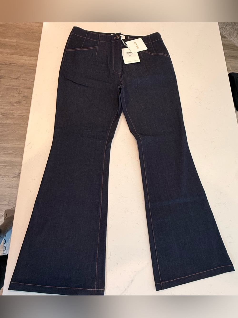 Diane Von Furstenberg Size 16 Jeans Dark Blue Sugar Pants Flare New With Tags